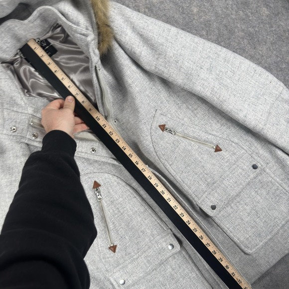 J.Crew Chateau Parka Coat Womens 16 Gray Italian Stadium Cloth Nello Gori Fur - Picture 7 of 16